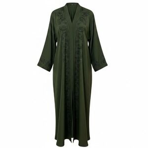 See Royalty Olive Green Beaded Leaf Open Abaya Set with Matching Hijab Size 56